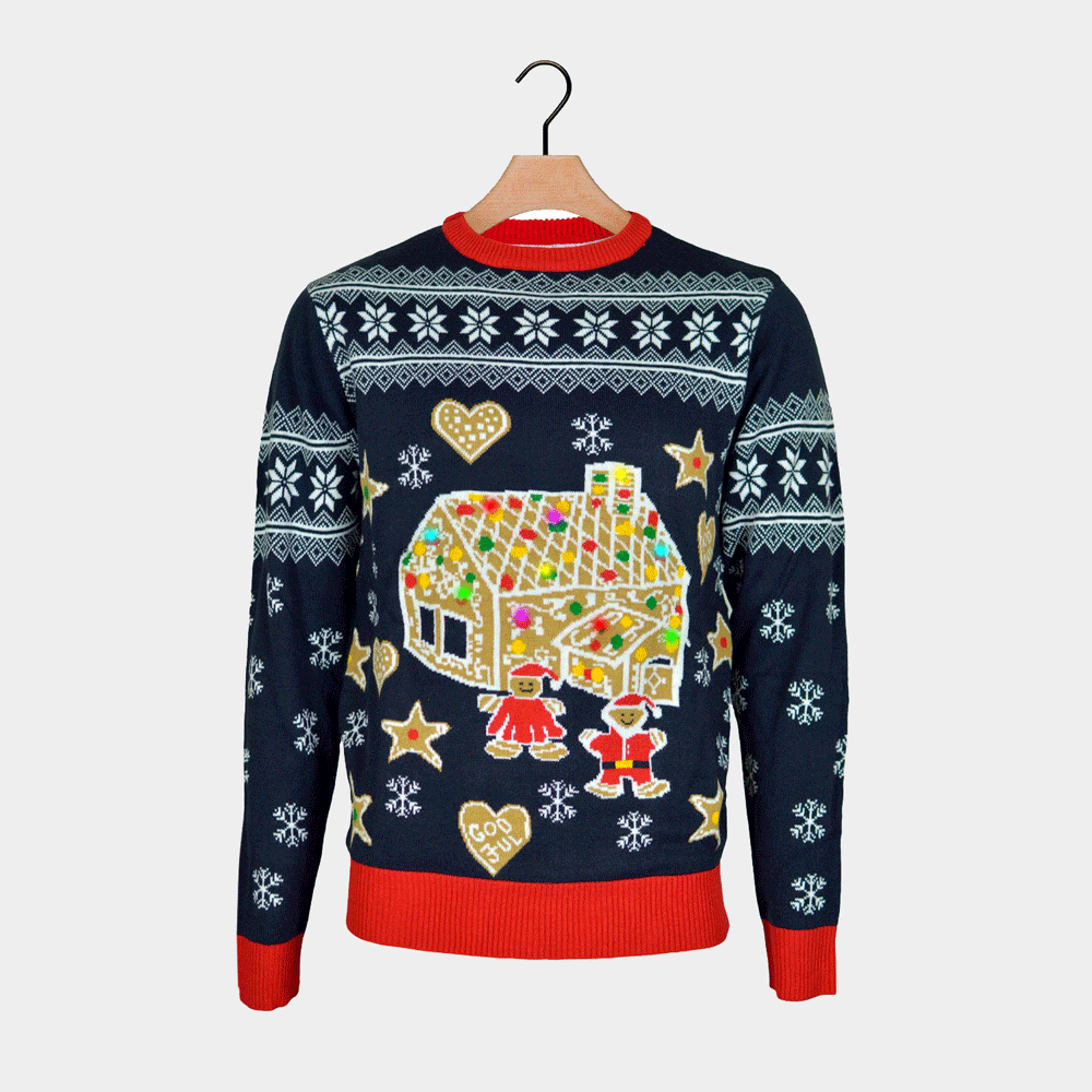 LED light-up Family Christmas Jumper with Gingerbread House