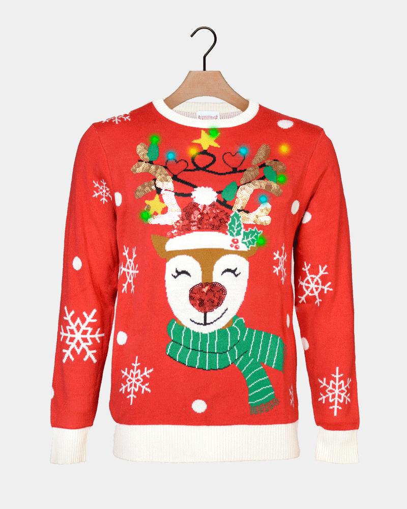 LED light-up Family Christmas Jumper Sparkling Reindeer Sequin