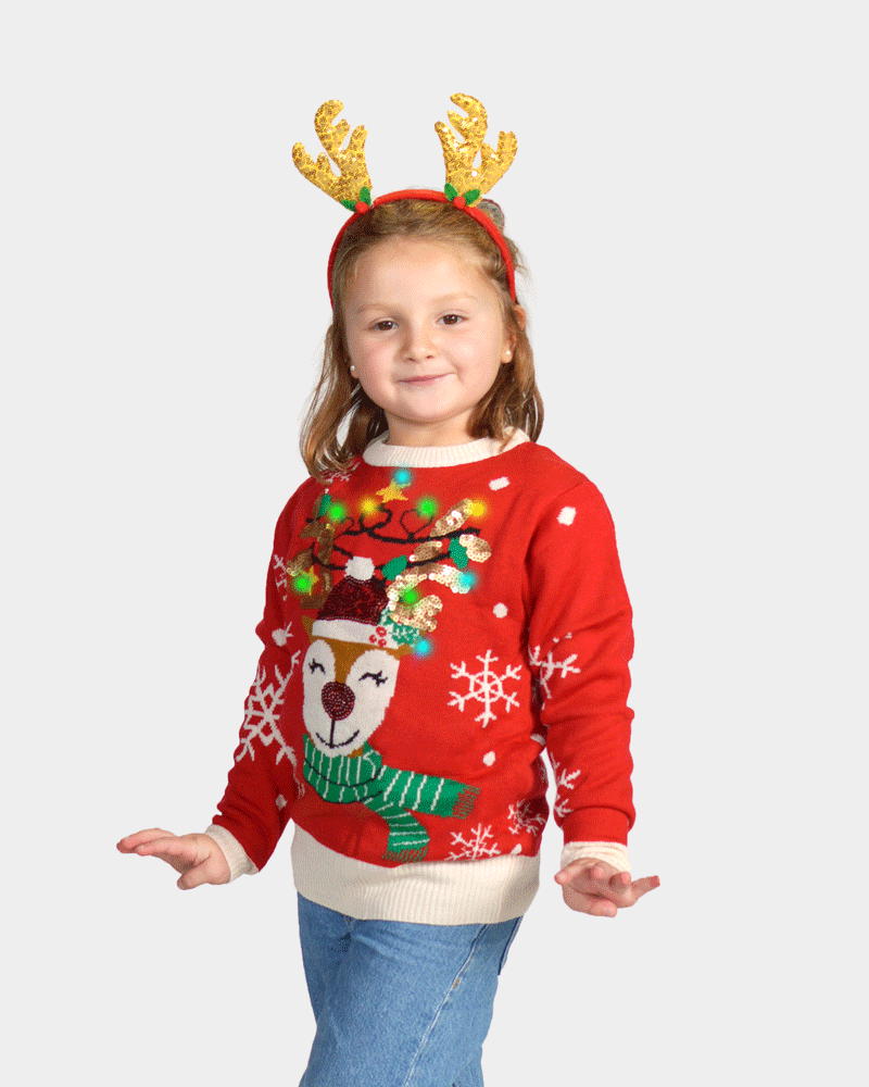 LED light-up Girls Christmas Jumper Sparkling Sequin Reindeer