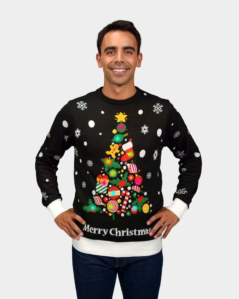 Christmas Tree LED light-up Men's Black Christmas Jumper