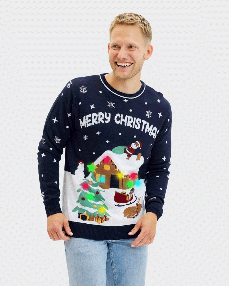 LED light-up Men's Blue Christmas Jumper Merry Christmas