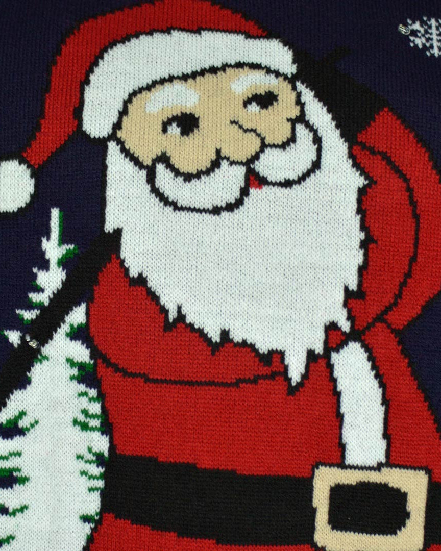 LED light-up Men's Christmas Jumper with Santa playing Golf detail