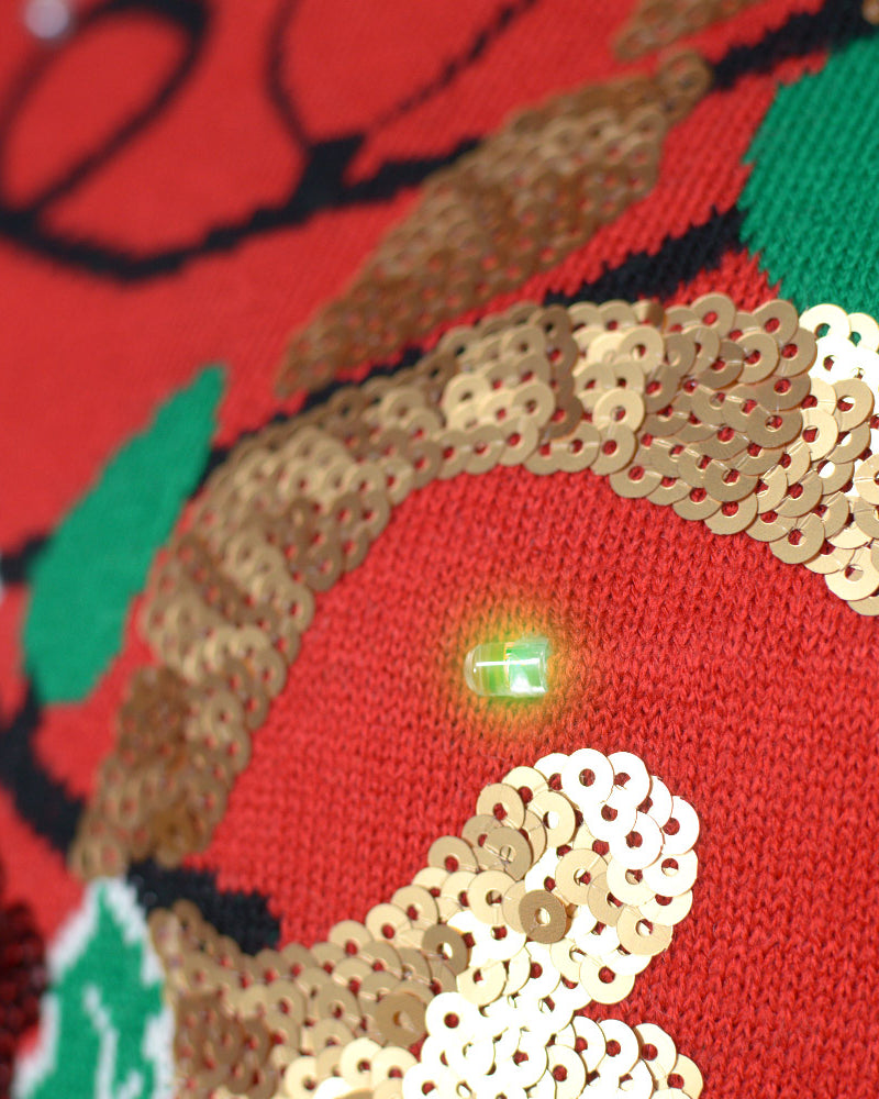 LED light-up Mens Christmas Jumper Sequin Reindeer Sparkling
