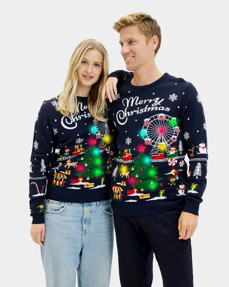 LED light-up Mens Christmas Jumper Winter Wonderland Womens