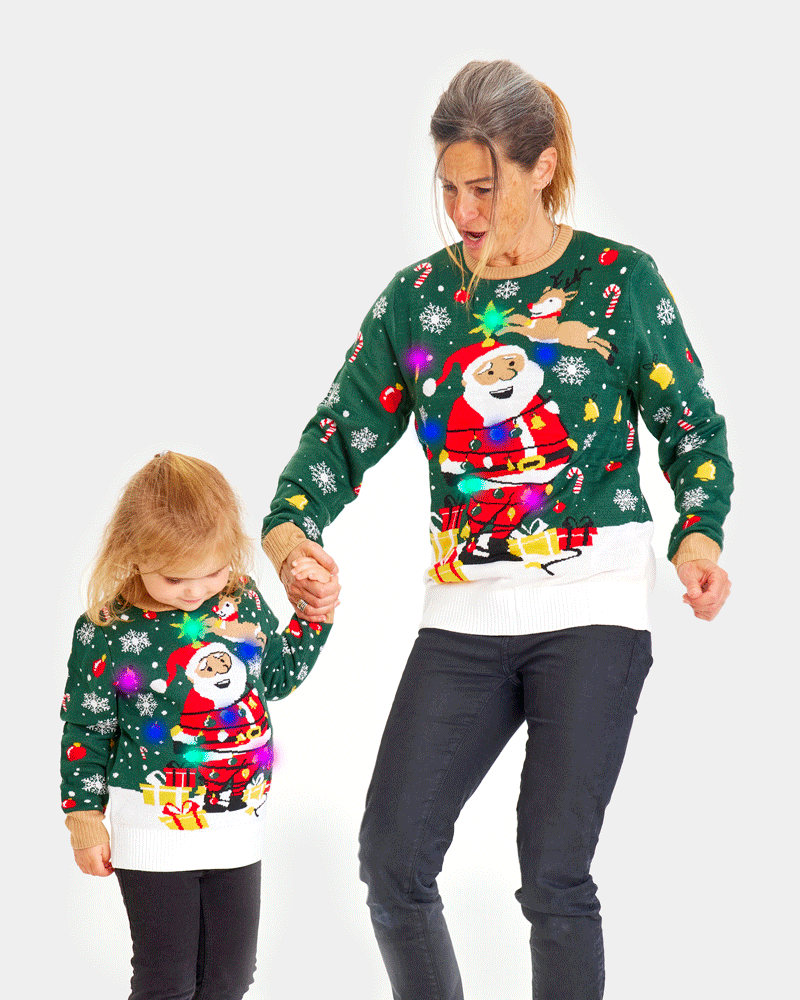 LED light-up Mens Family Christmas Jumper Santa Claus in a mess