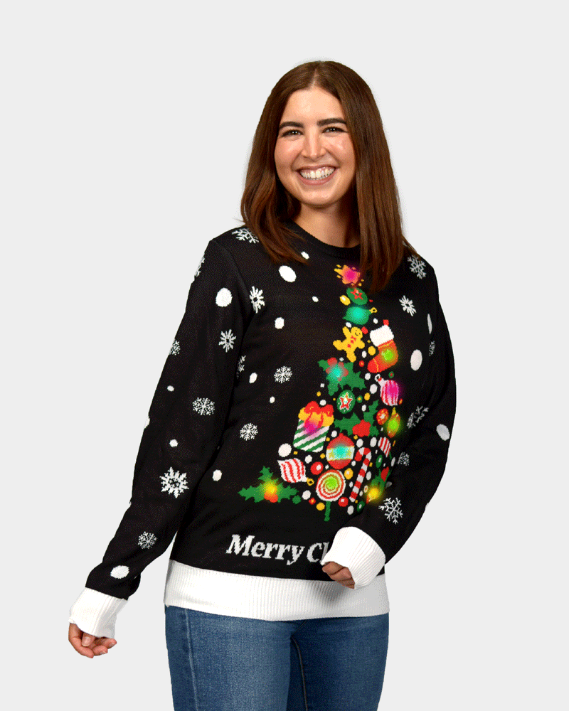 Christmas Tree LED light-up Womens Black Christmas Jumper