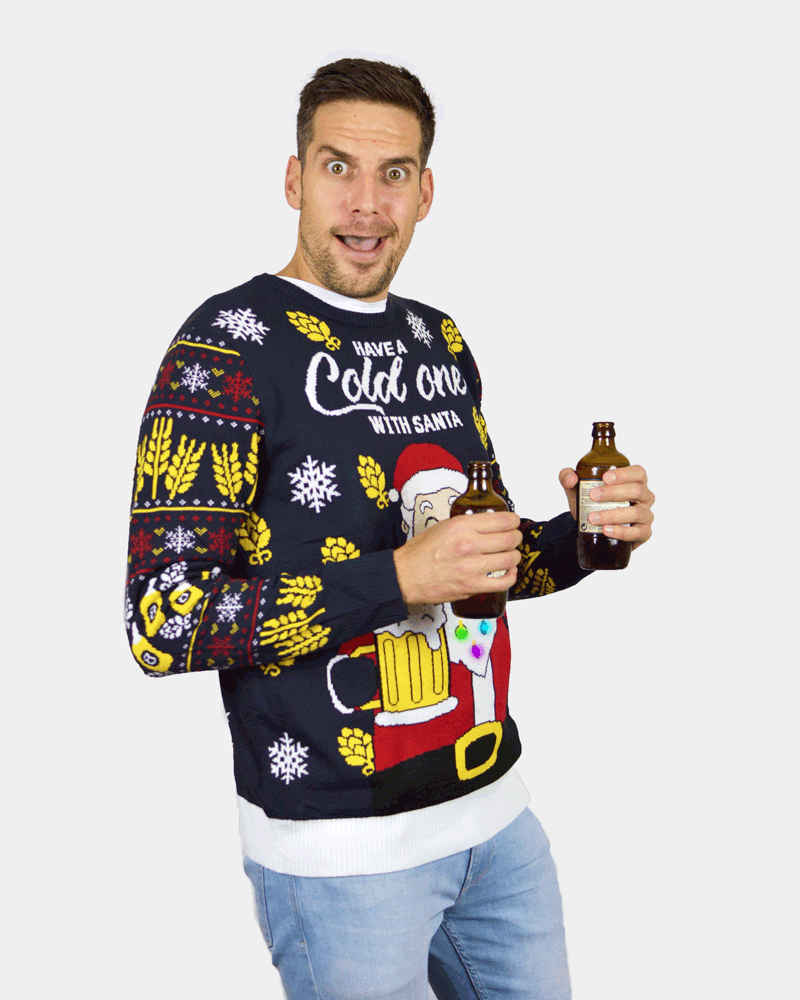 LED Light-Up Womens Christmas Jumper Santa Mens Beer