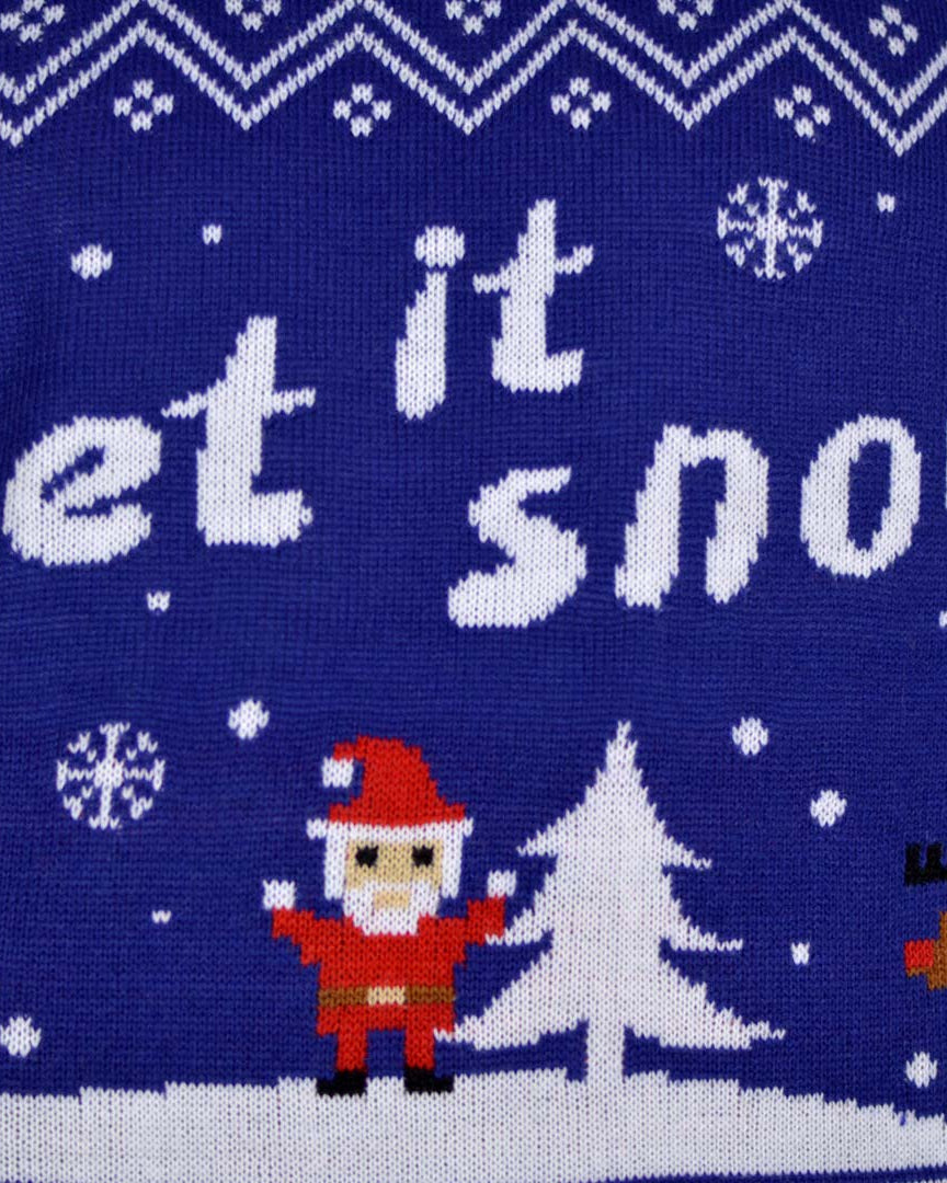 Let it Snow Blue Couple's Christmas Jumper detail