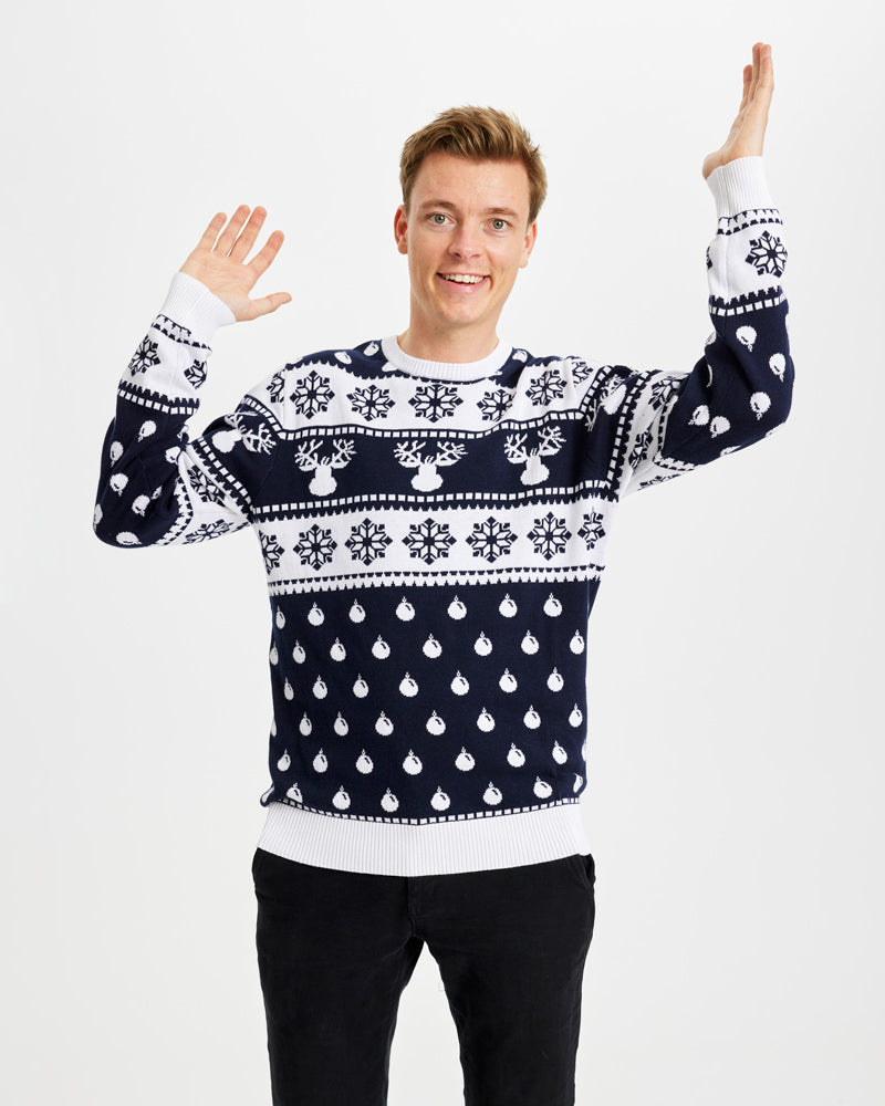 Blue Boys and Girls Christmas Jumper Mens Reindeers and Snow