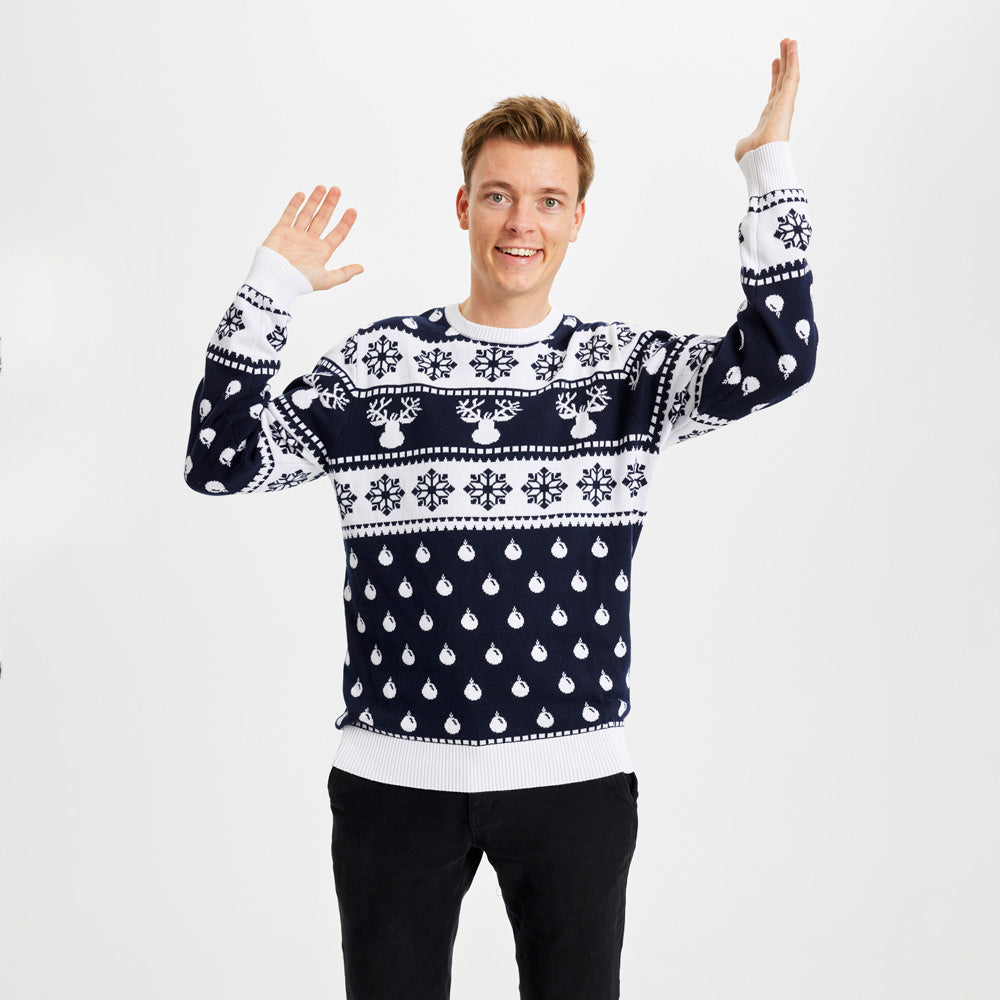 Blue Boys and Girls Christmas Jumper Mens Reindeers and Snow