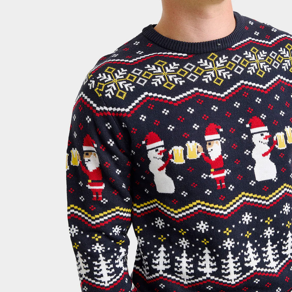 Mens Christmas Jumper Cheers snowman Santa