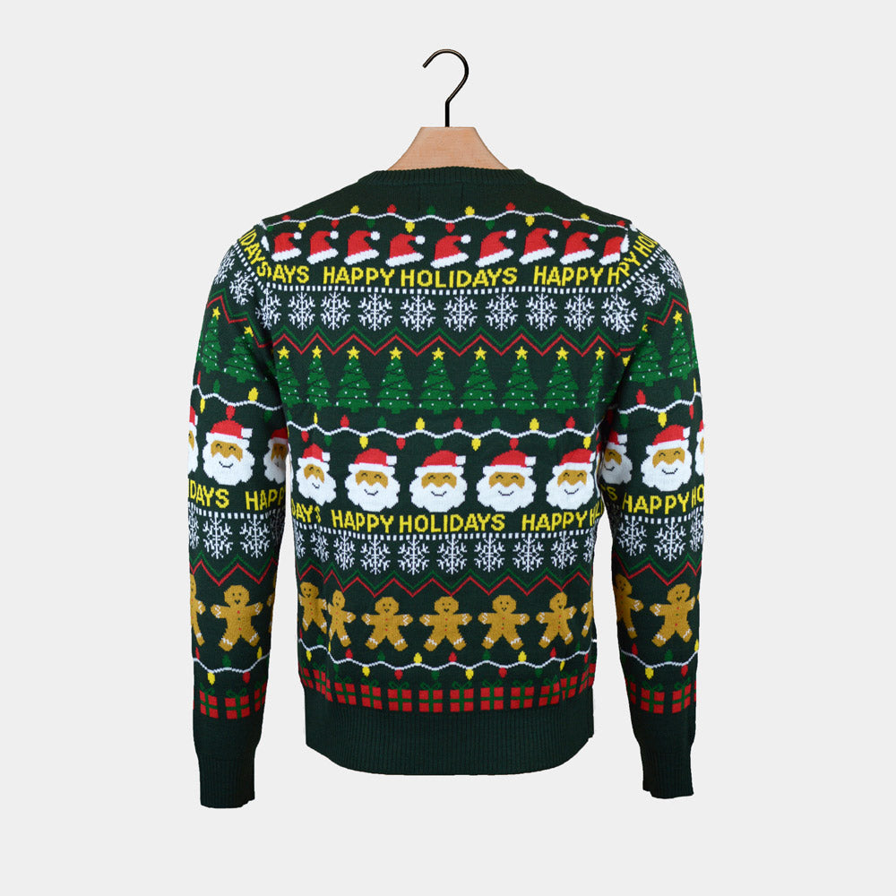 Mens Christmas Jumper Happy Holidays Green