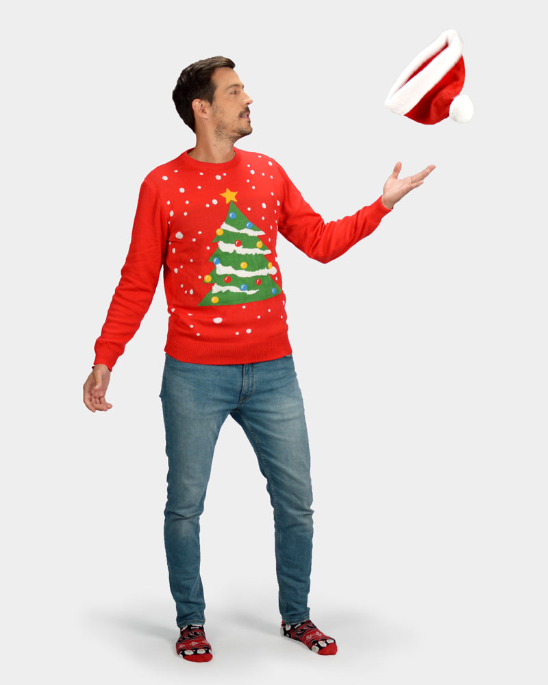 Christmas Tree Couple's Red Mens Christmas Jumper