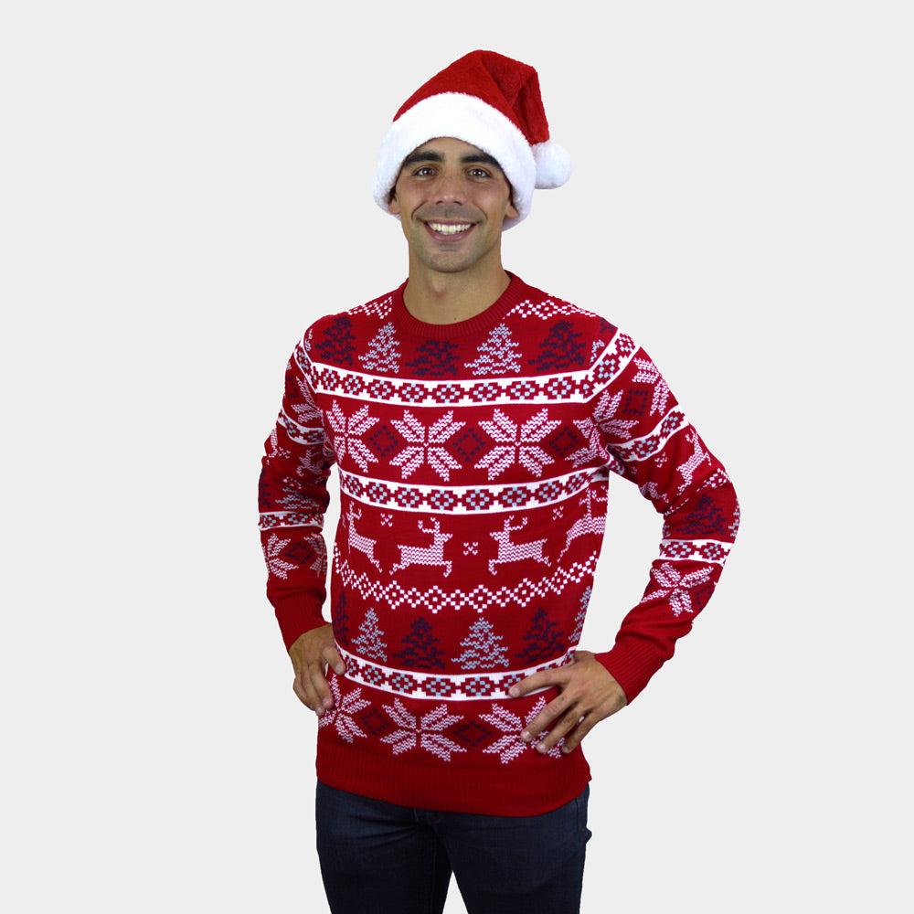 Classic Red Womens Mens Christmas Jumper with Polar Stars