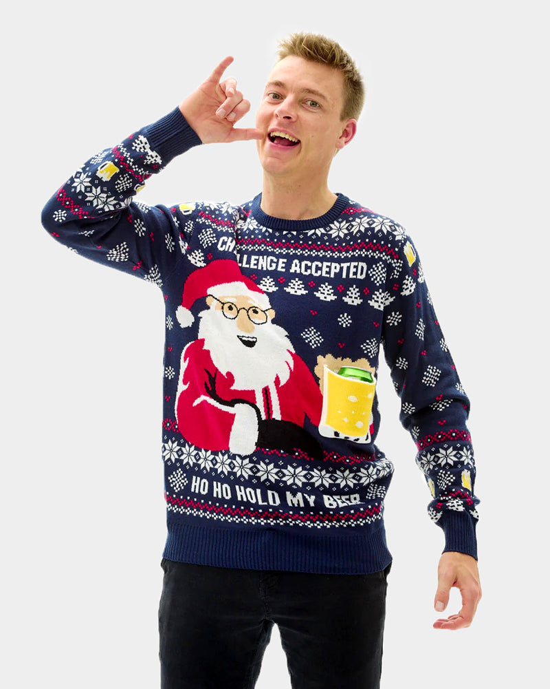 mens Couple's Christmas Jumper with Beer Pocket 3D