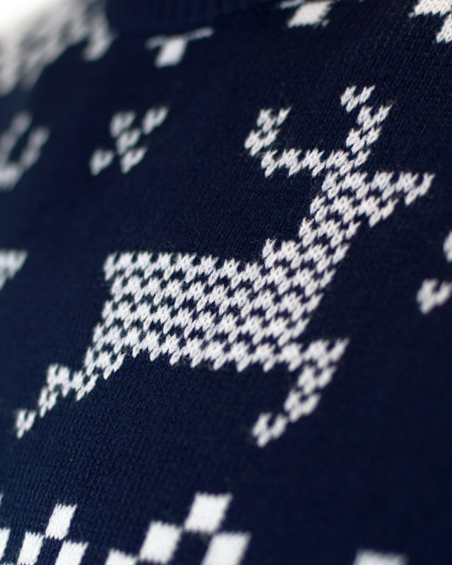 North Pole Blue Christmas Jumper reindeer