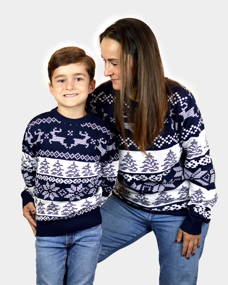 North Pole Blue Boys and Girls Christmas Jumper family