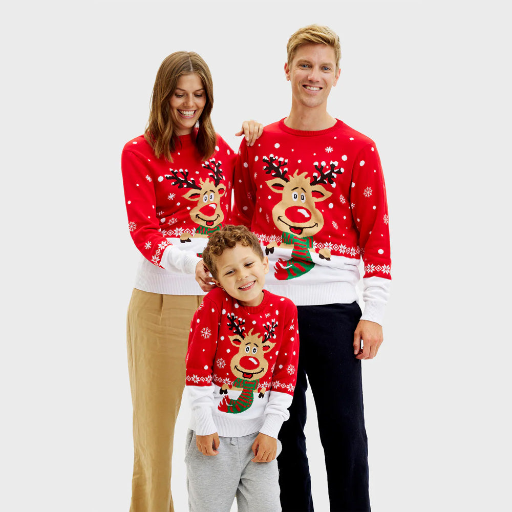 Organic Cotton Boys Family Girls Christmas Jumper Reindeer with Scarf