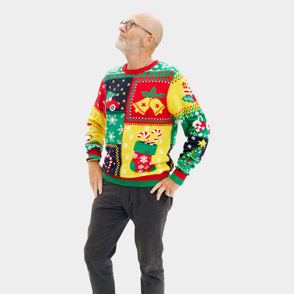 Organic Cotton Christmas Jumper Patchwork Mens