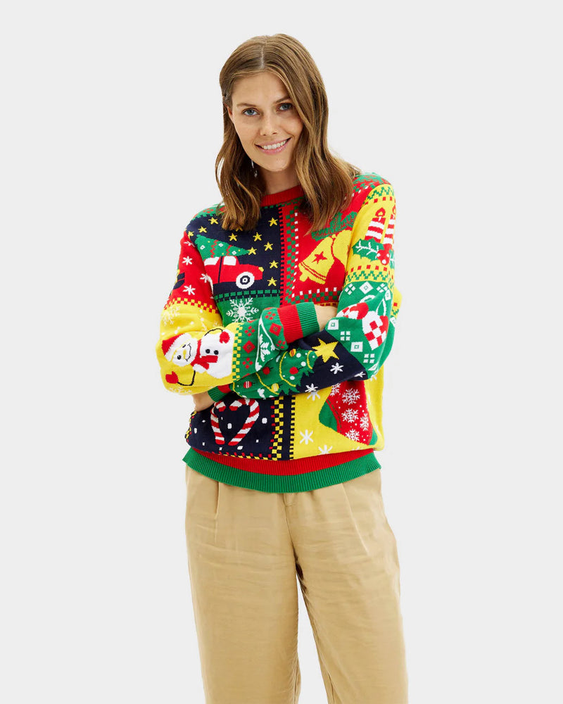 Organic Cotton Christmas Jumper Patchwork Womens