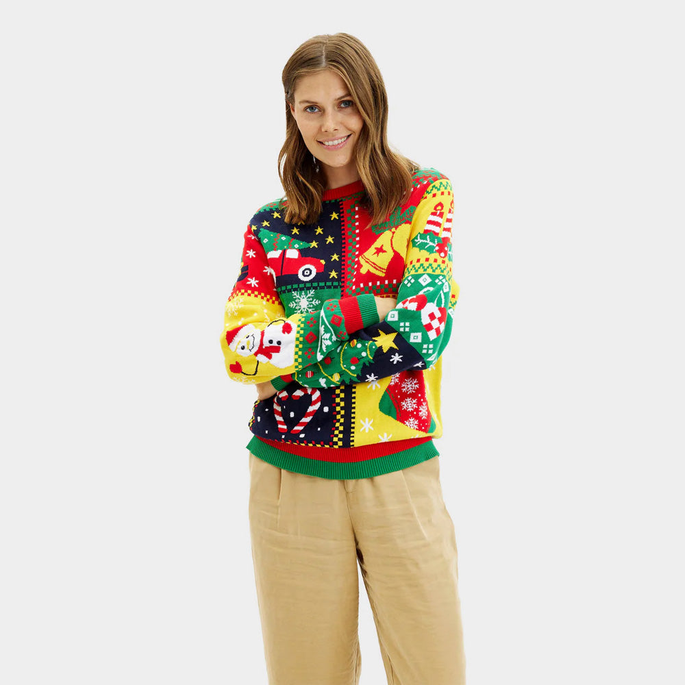 Organic Cotton Christmas Jumper Patchwork Womens