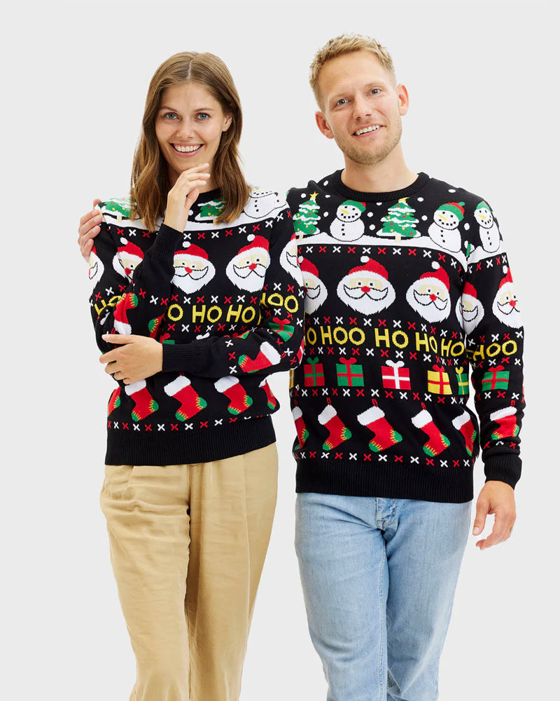 Mens Organic Cotton Women's Christmas Jumper with Santa, Gifts and Snowmen