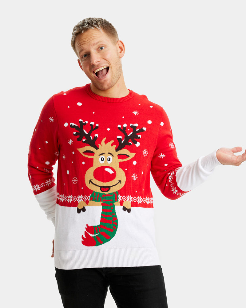 Organic Cotton Couple's Christmas Jumper Reindeer with Scarf mens