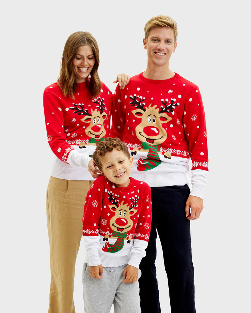 Organic Cotton Family Christmas Jumper Reindeer with Scarf