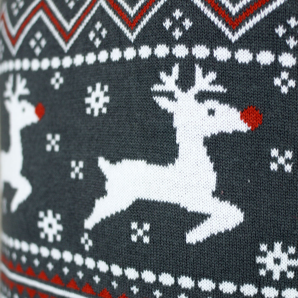 Organic Cotton Mens Grey Christmas Jumper Reindeers Turtleneck