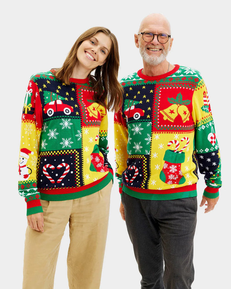 Organic Cotton Womens Christmas Jumper Patchwork Couple