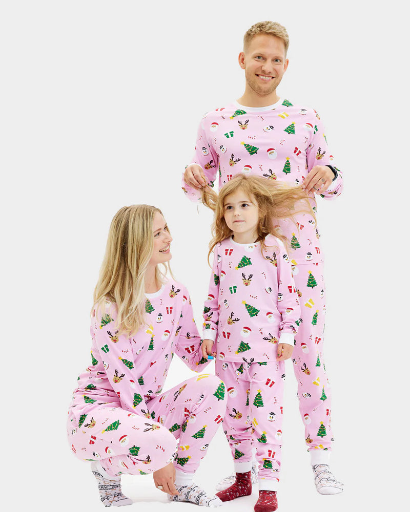 Pink Christmas Pyjama for Children with Christmas Motifs Family