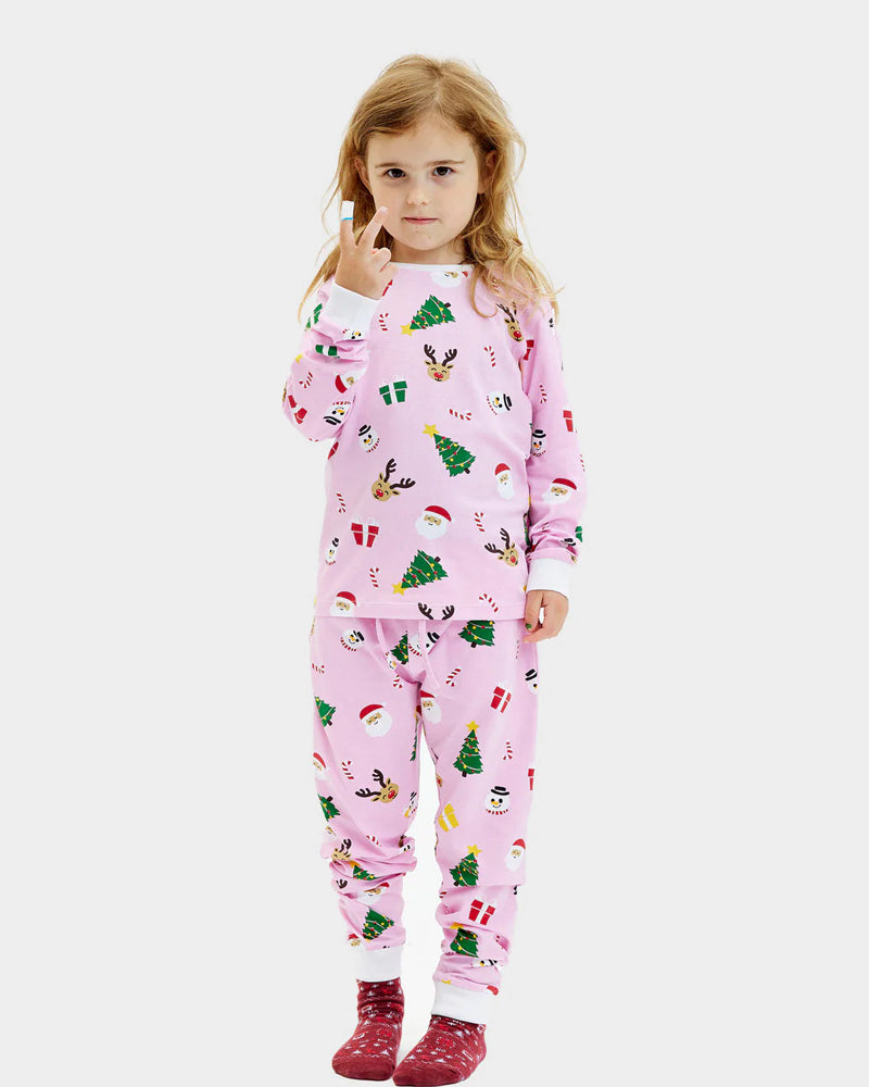 Pink Christmas Pyjama for Children with Christmas Motifs Girl