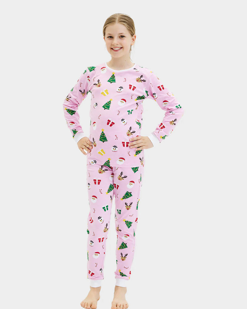 Pink Christmas Pyjama for Family with Christmas Motifs Children