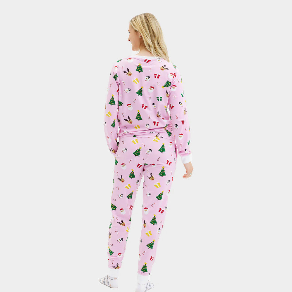 Pink Christmas Pyjama Women Family with Christmas Motifs