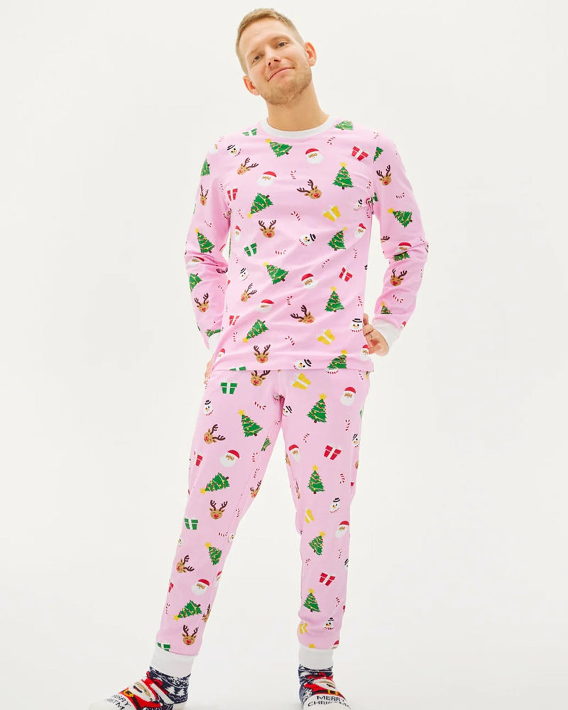 Pink Christmas Pyjama Women and Men Christmas Motifs