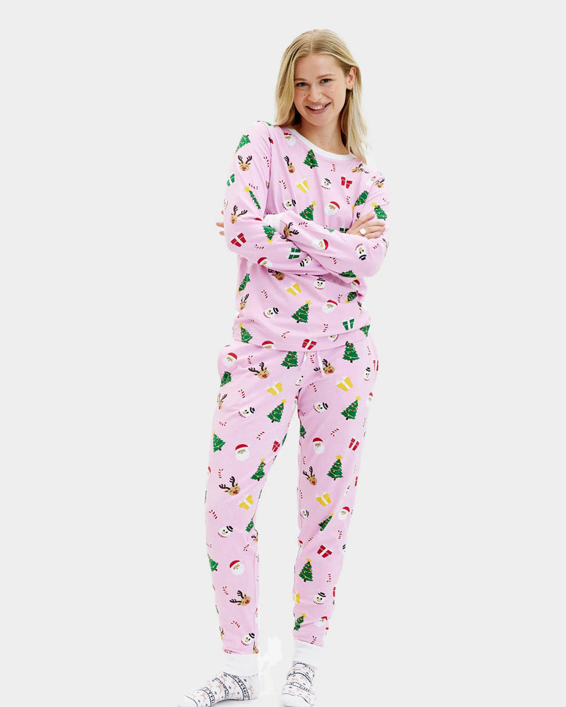 Pink Christmas Pyjama for Women Christmas Motifs