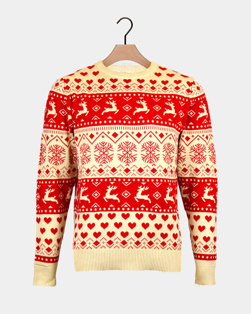 Red & Beige Couples Christmas Jumper with Hearts Organic Cotton