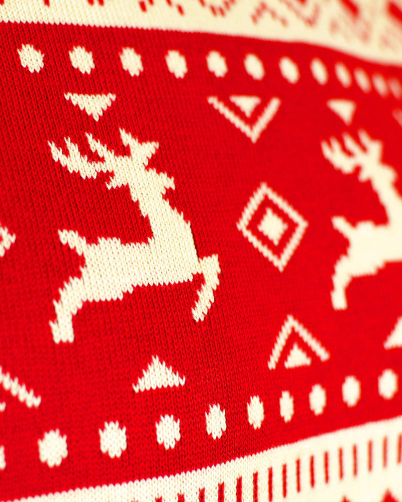 Red & Beige Organic Cotton Couples Christmas Jumper with Hearts Reindeer