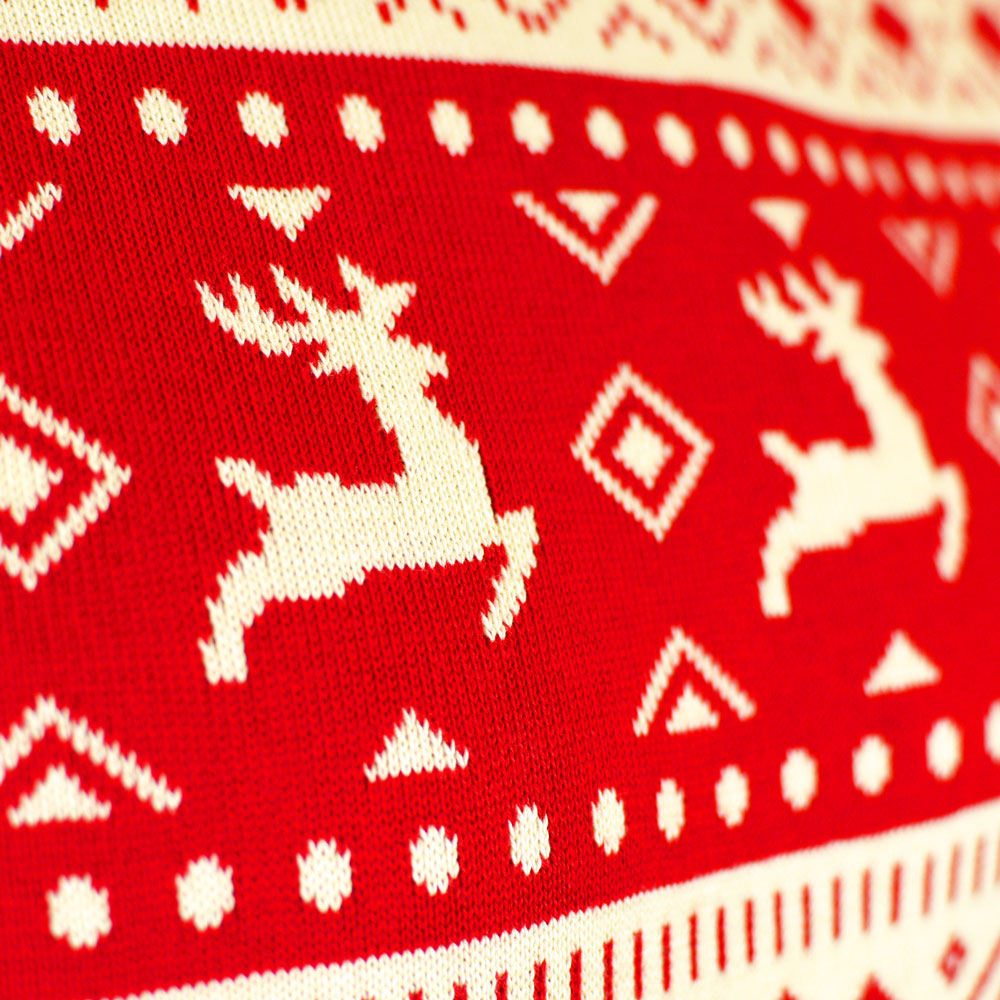 Red & Beige Organic Cotton Couples Christmas Jumper with Hearts Reindeer
