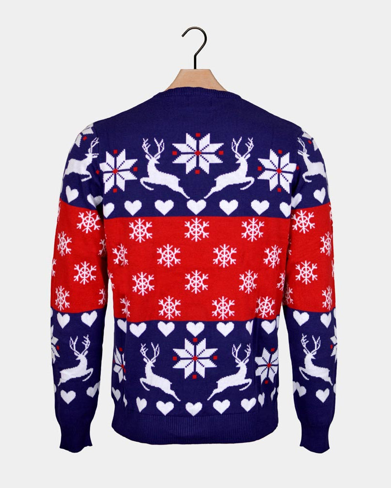 Back Red and Blue Family Christmas Jumper with Reindeers and Hearts