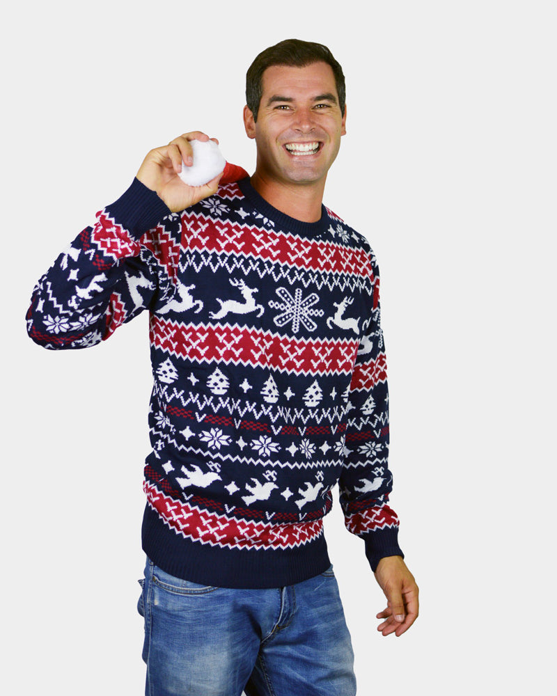 Mens Red and Blue Strips Couple's Christmas Jumper