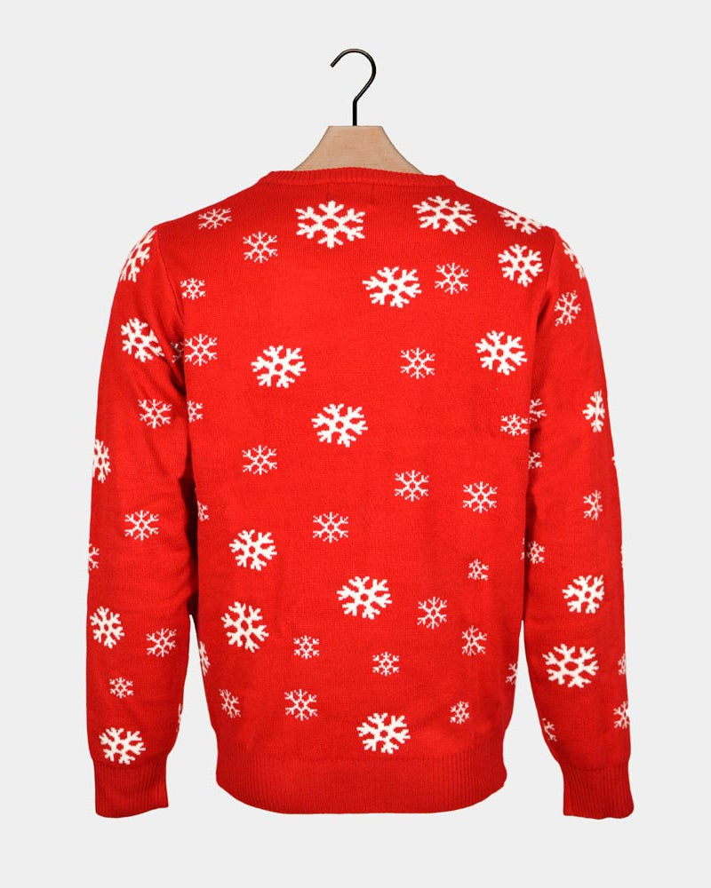 Red Back Christmas Jumper with Santa and Reindeer Greeting