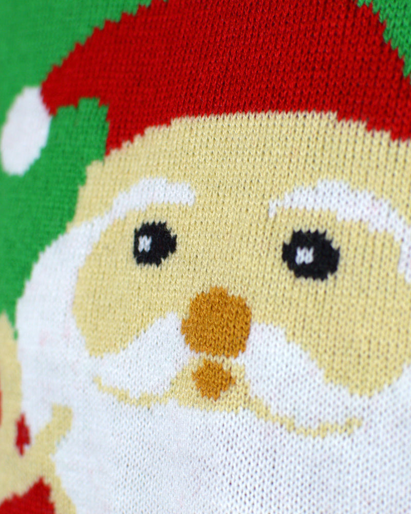 Detail Red Boys and Girls Christmas Jumper with Santa and Reindeer Greeting