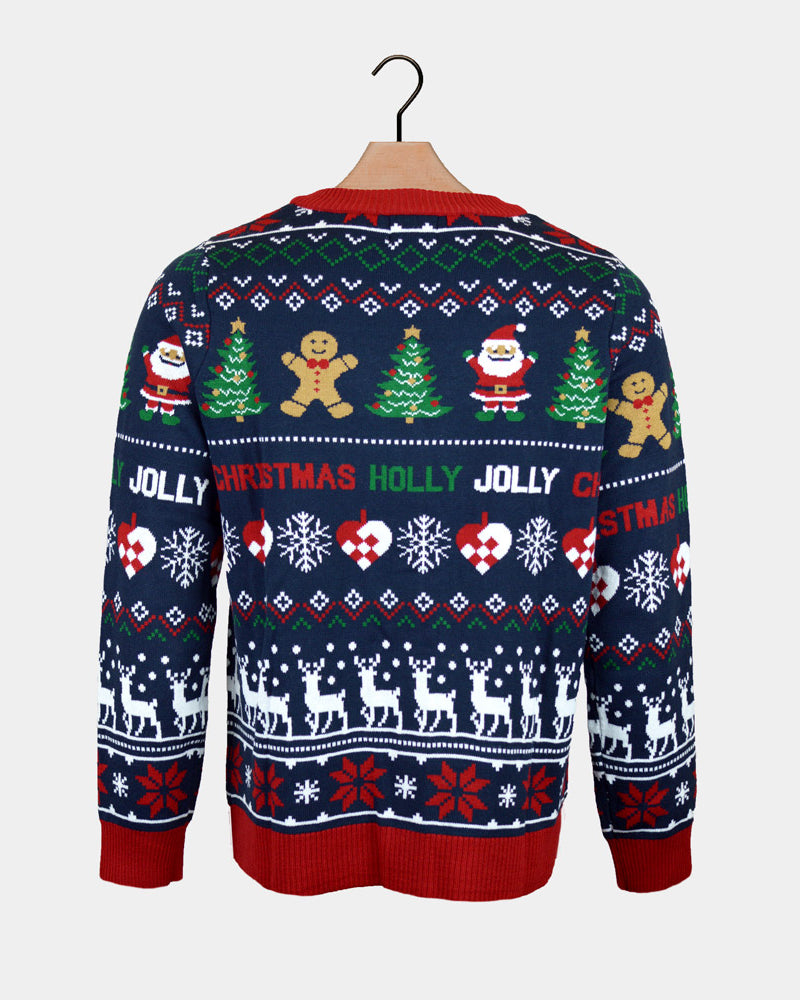 Couples and Red Cardigan Christmas Jumper Blue