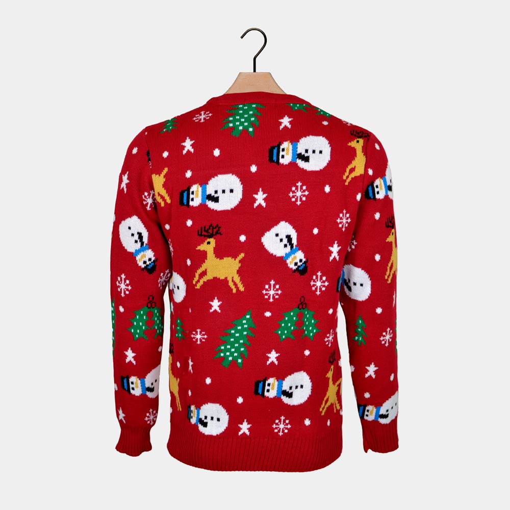 Santa, Trees and Snowmens Red Men's Christmas Jumper