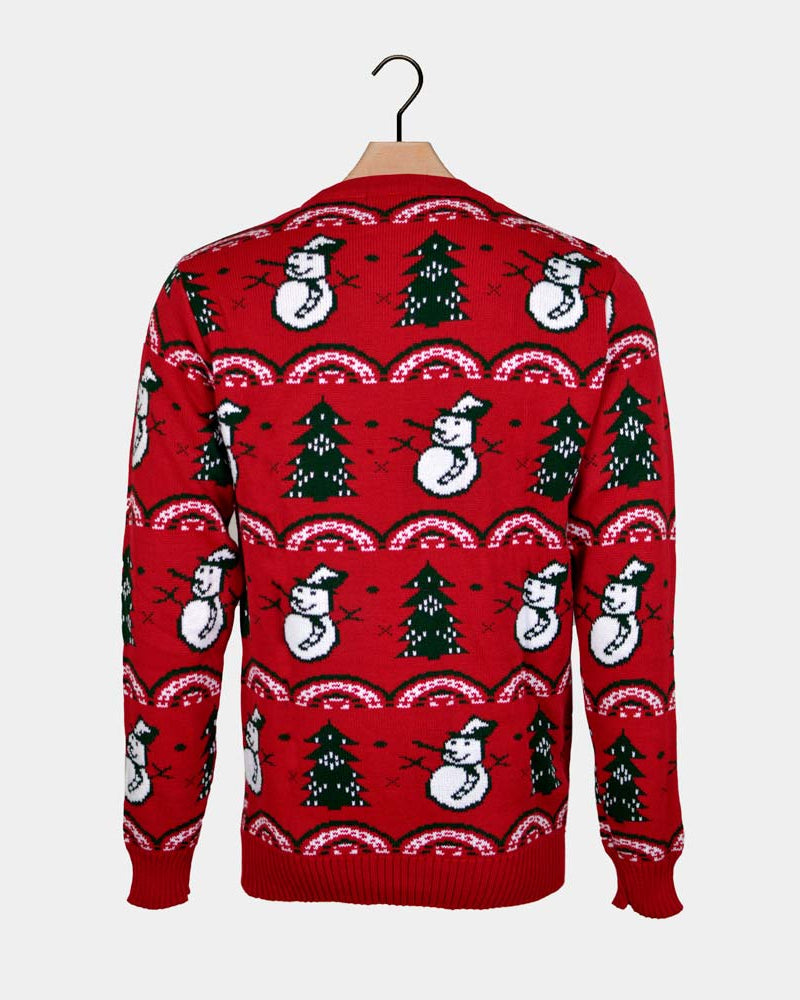 Red Men's Christmas Jumper Trees Snowmens