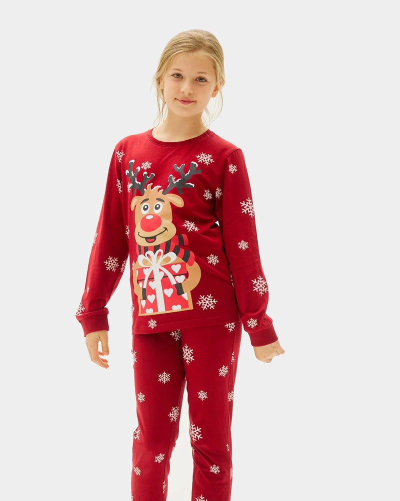 Red Christmas Pyjama Girls Children with Rudolph the Reindeer