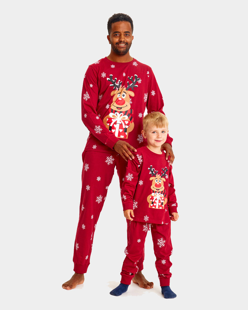 Red Christmas Pyjama for Women and kids with Rudolph the Reindeer