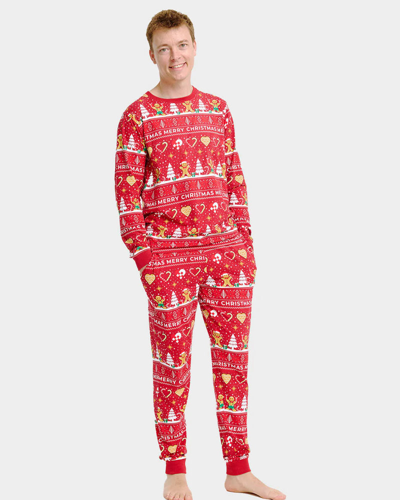 Red Christmas Pyjama for Men Gingercookies
