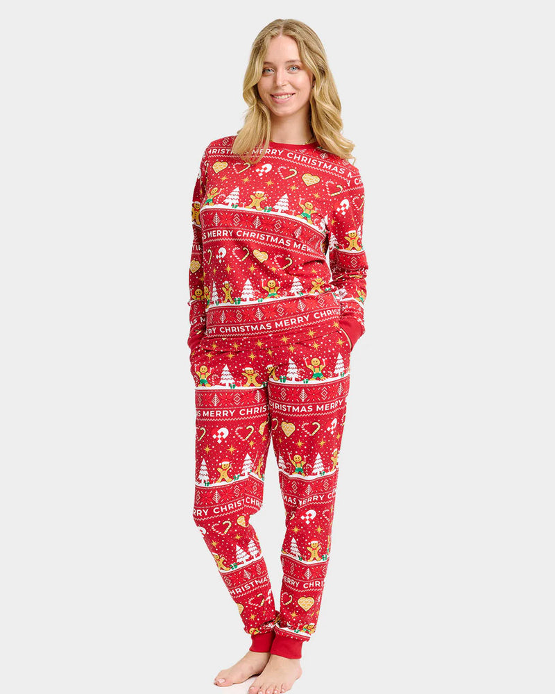 Red Christmas Pyjama for Women Gingercookies